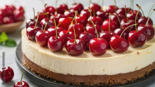 Cheesecake with cherries on top