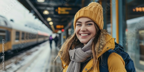 Girl woman on train station public transport wallpaper background 