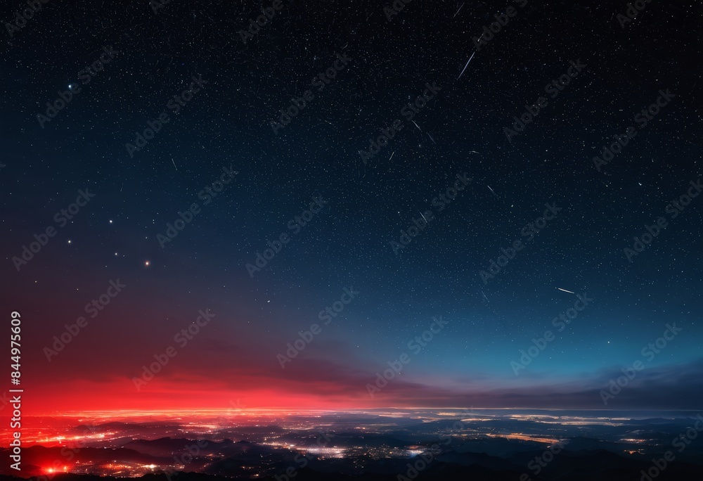 Fototapeta premium Futuristic starry sky with red light glow 
