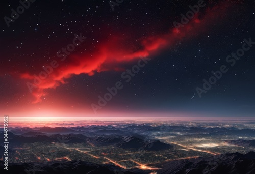 Wallpaper Mural Futuristic starry sky with red light glow  Torontodigital.ca