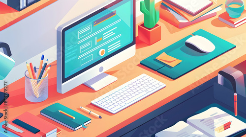 accountant working space, isometric 