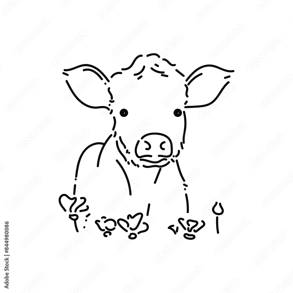 Cute cow vector line art illustration isolated on white background. Minimalist illustration for t-shirts, jackets, hoodies, stickers, etc. Cute cow vector line art illustration isolated on white background. Minimalist illustration for t-shirts, jackets, hoodies, stickers, etc.