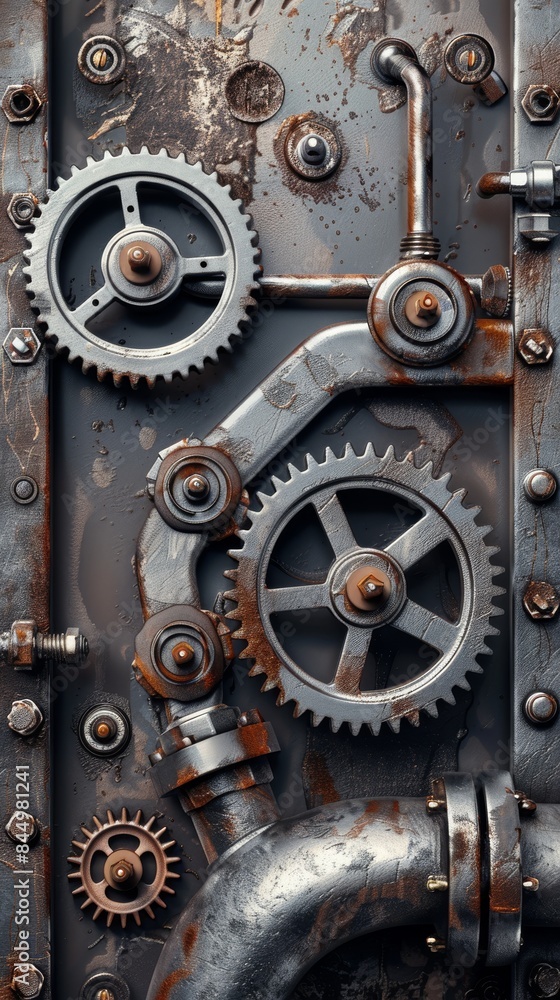 Metal steampunk gears and pipes are forming an industrial abstract background Metal steampunk gears and pipes are forming an industrial abstract background