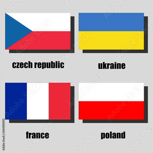 a vector set of national flags of czech republic, ukraine, france and poland
