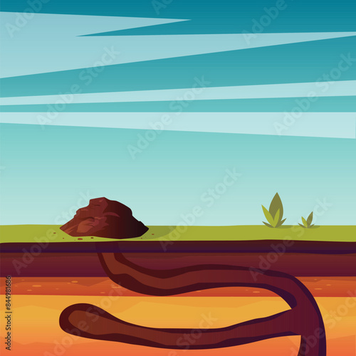 Mole underground in a hole, cartoon vector