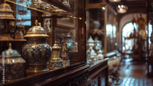 Defocused Vintage Charm Muted hues and ornate designs of historic ornaments set a romantic tone in the background of the museum inviting visitors to step back in time. .