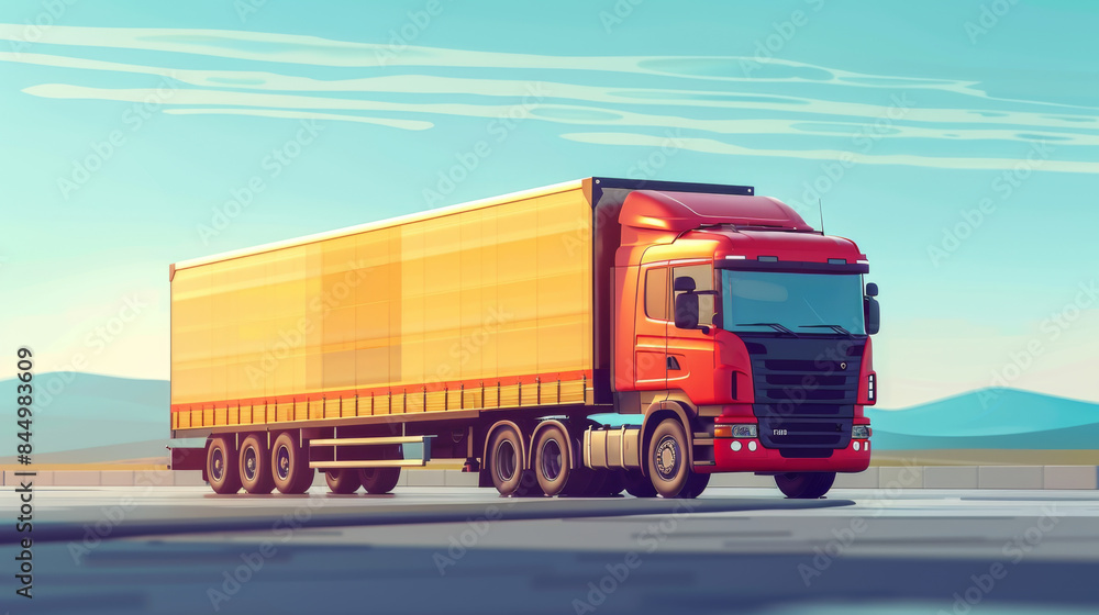 A large red semi-truck driving on an open highway with a clear blue sky in the background, symbolizing transportation and logistics. A large red semi-truck driving on an open highway with a clear blue sky in the background, symbolizing transportation and logistics.