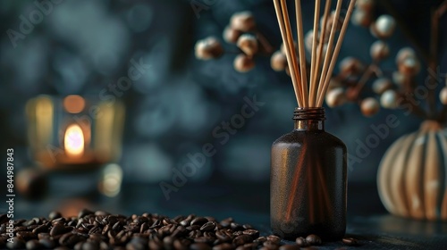 Reed Diffuser with Coffee Scent on Dark Surface