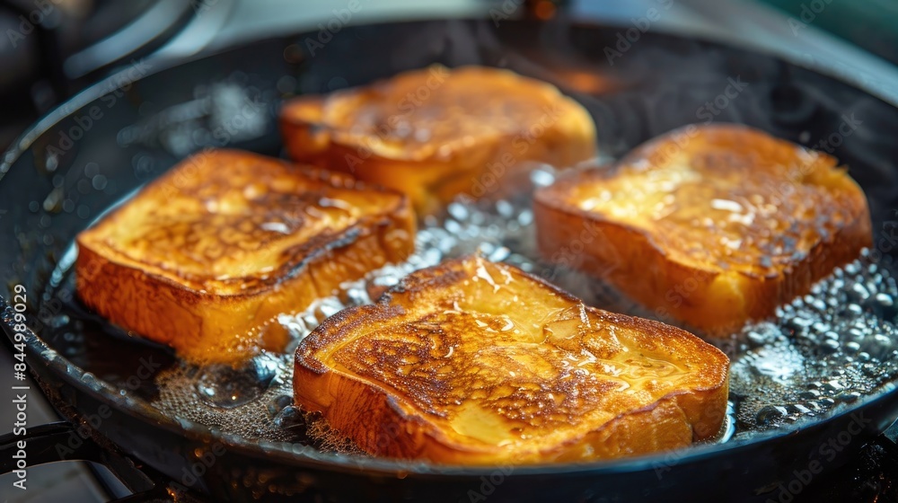Cooking Raw French Toast in a Frying Pan Cooking Raw French Toast in a Frying Pan