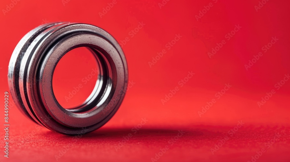 Close up of isolated ball bearing on red background with space for text Close up of isolated ball bearing on red background with space for text
