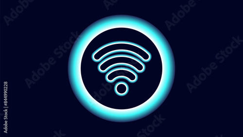 WiFi symbols neon effect dark background.