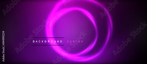 Neon glowing circle rays, light round lines in the dark, planet style neon wave lines. Energetic electric concept design for wallpaper, banner, background