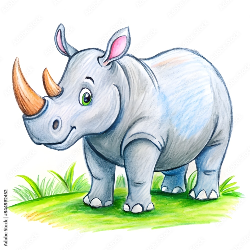 Obraz premium Child's Illustration of a Rhinoceros: AI-Generated Hand-Drawn Representation
