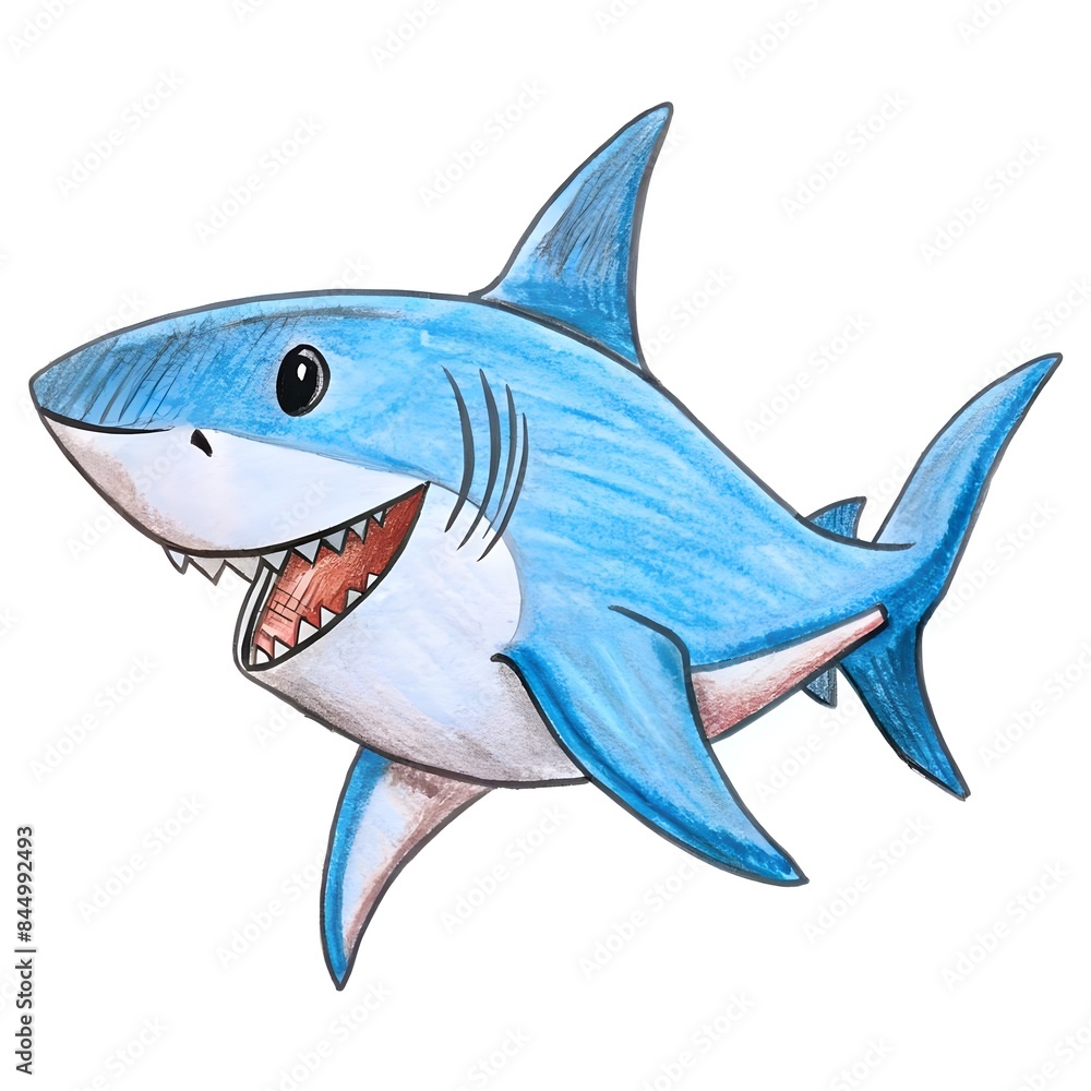 Obraz premium Child's Illustration of a Shark: AI-Generated Hand-Drawn Representation