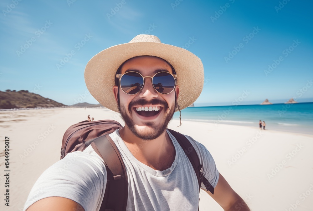Happy Man Taking Selfie On Beach Happy Man Taking Selfie On Beach