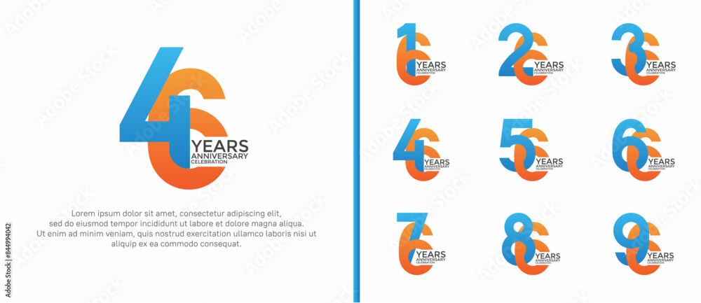 anniversary logo style set with blue and orange color can be use for celebration moment anniversary logo style set with blue and orange color can be use for celebration moment