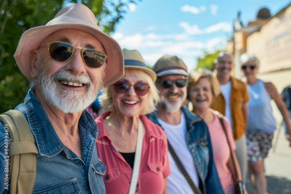 Group of happy people walking in the city. Group of seniors having fun together. Group of happy people walking in the city. Group of seniors having fun together.