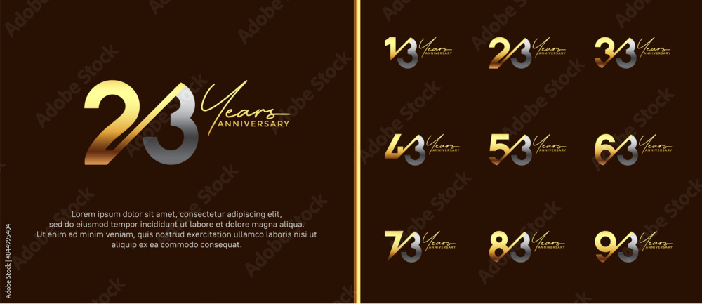 anniversary logo style set with gold and silver color can be use for celebration moment anniversary logo style set with gold and silver color can be use for celebration moment