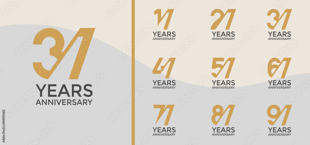 Obraz premium anniversary logo style set with brown color and slash can be use for celebration moment
