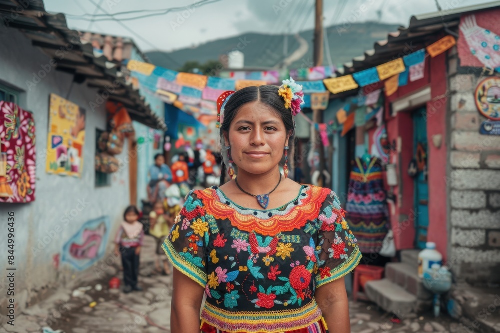 Woman in Traditional Huipil in Outskirts of Mexico City 
