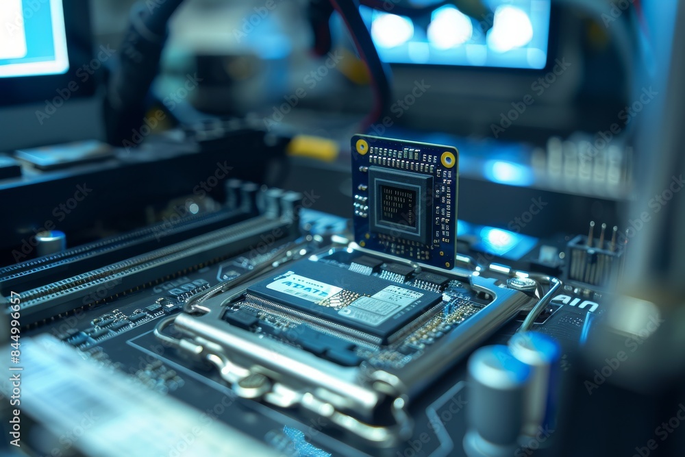 AI Processor on Circuit Board, Advanced Artificial Intelligence Technology, High Tech Digital Components AI Processor on Circuit Board, Advanced Artificial Intelligence Technology, High Tech Digital Components
