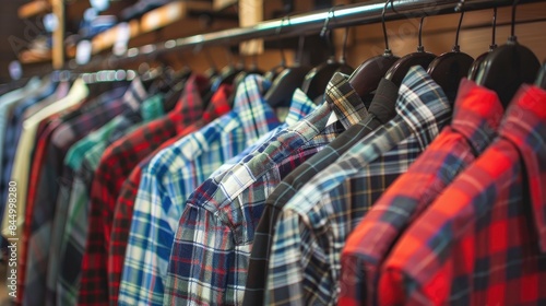 Plaid shirts for men displayed on hangers in a store