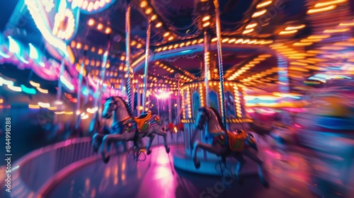 Defocused Whirlwind A dreamlike image of a spinning carousel with colorful lights and forms blending together in a captivating blur. .