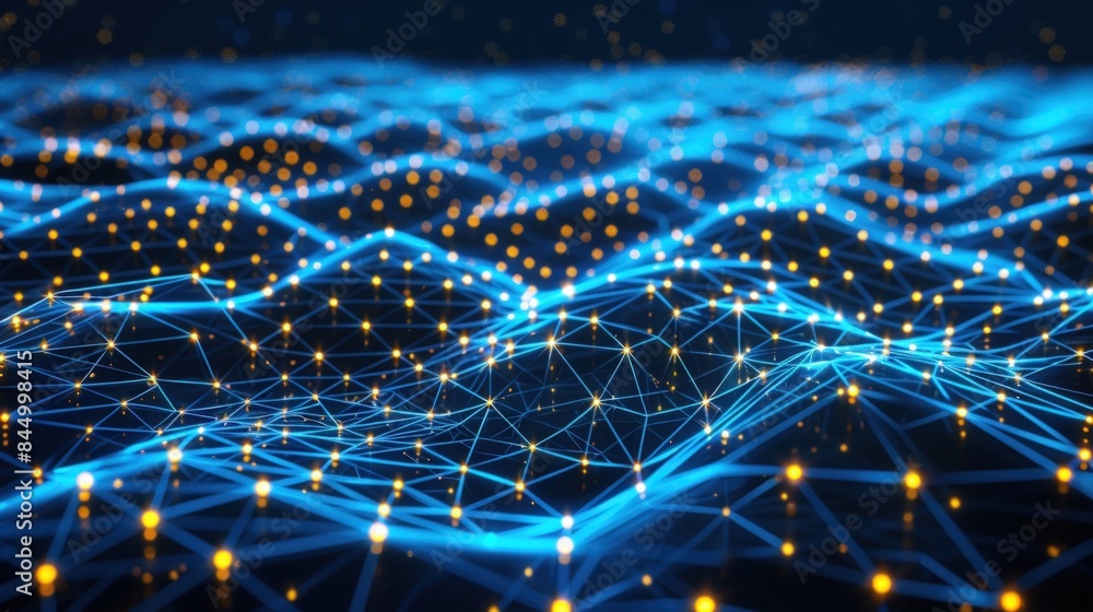 Obraz premium Abstract blue background with glowing connections and dots, network concept for digital technology