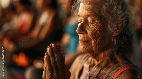 Elderly Woman Praying with Closed Eyes