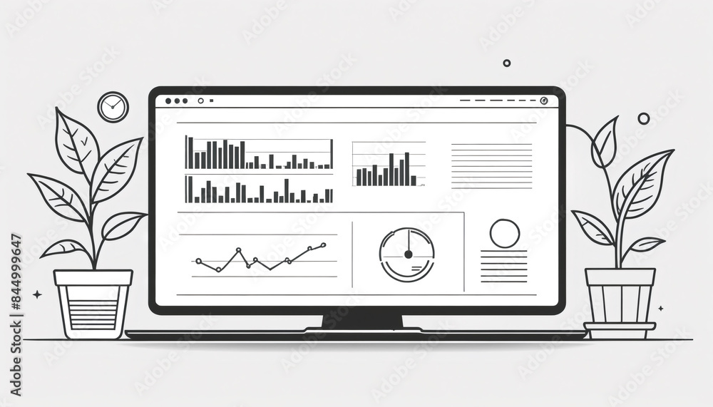 Fototapeta premium Top view flat lay and copy space of tablet with charts and computer reports on organized desk workplace. Using financial Data for analyzing and business strategy planning concepts.