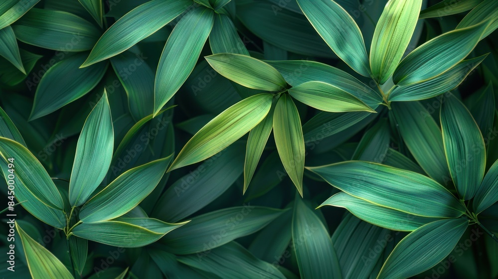Obraz premium Stylized bamboo leaves in flat design, with vibrant greens and clean lines.