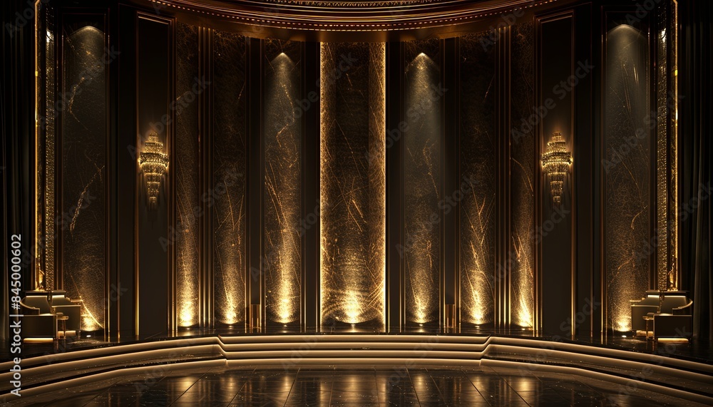 Fototapeta premium A large room with gold accents and a chandelier