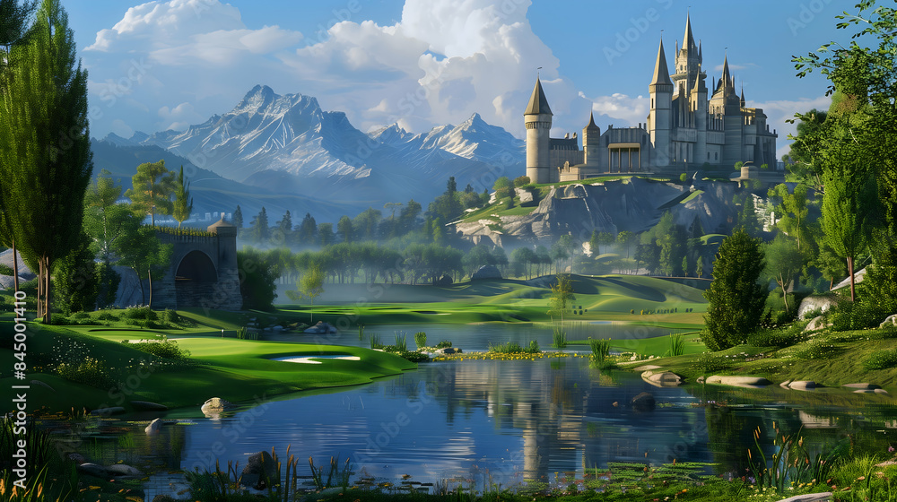 Fototapeta premium A castle overlooking a beautiful landscape.