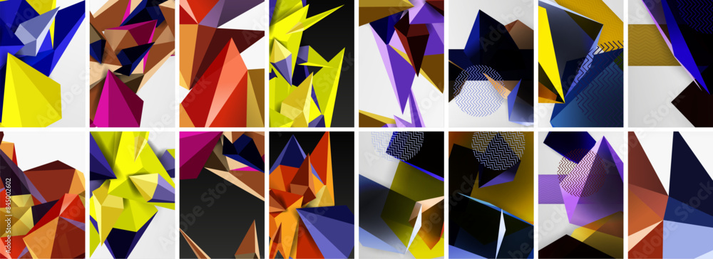 Set of low poly triangles poster geometric backgrounds. Vector Illustration For Wallpaper, Banner, Background, Card, Book Illustration, landing page Set of low poly triangles poster geometric backgrounds. Vector Illustration For Wallpaper, Banner, Background, Card, Book Illustration, landing page