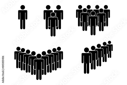 Black people icons. Group silhouettes. Social interaction symbols. Simple vector design.