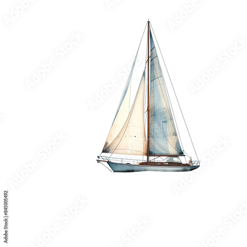Sailboat on calm sea theme summer and isolated on a white background
