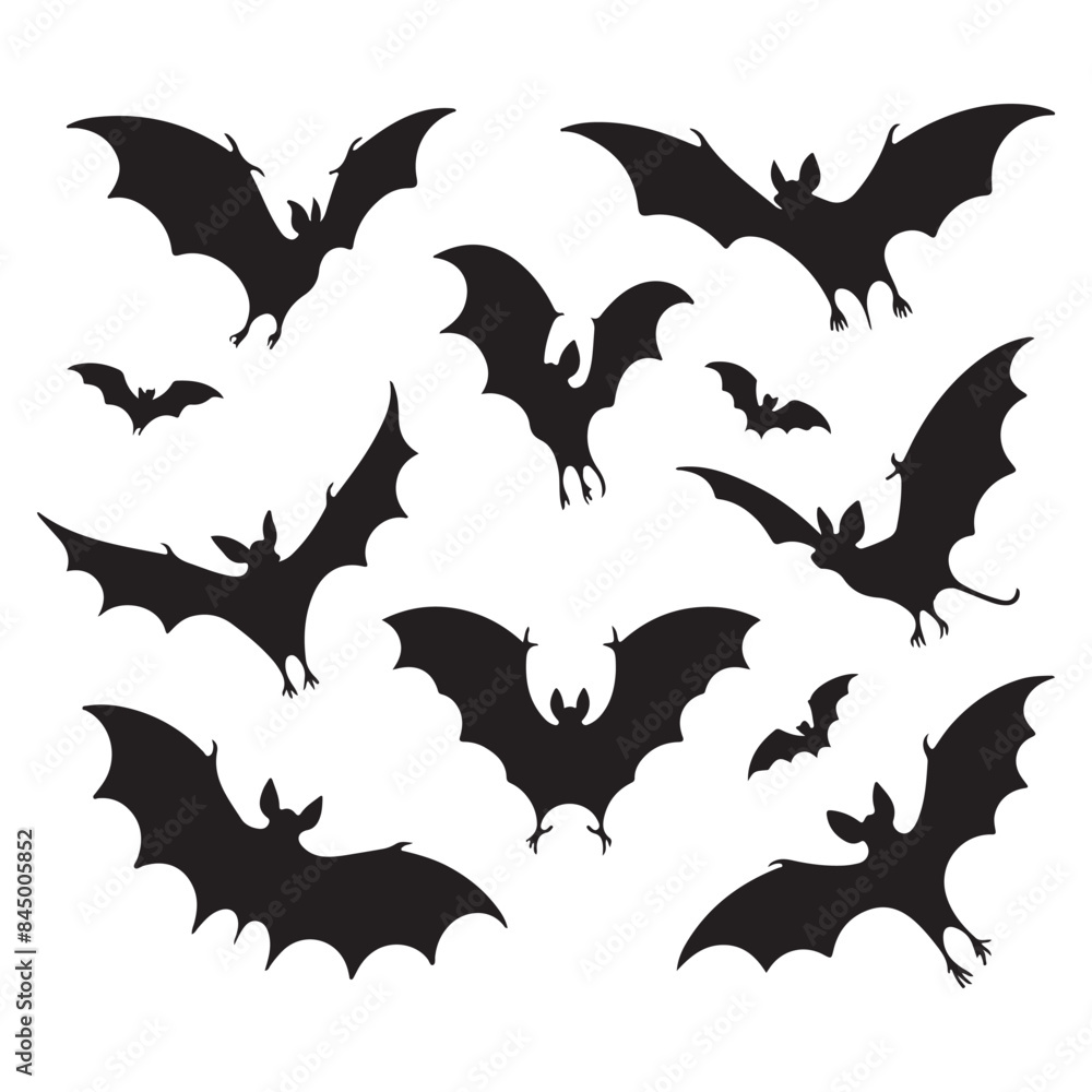 Naklejka premium Silhouette set of bat. Vector isolated illustration