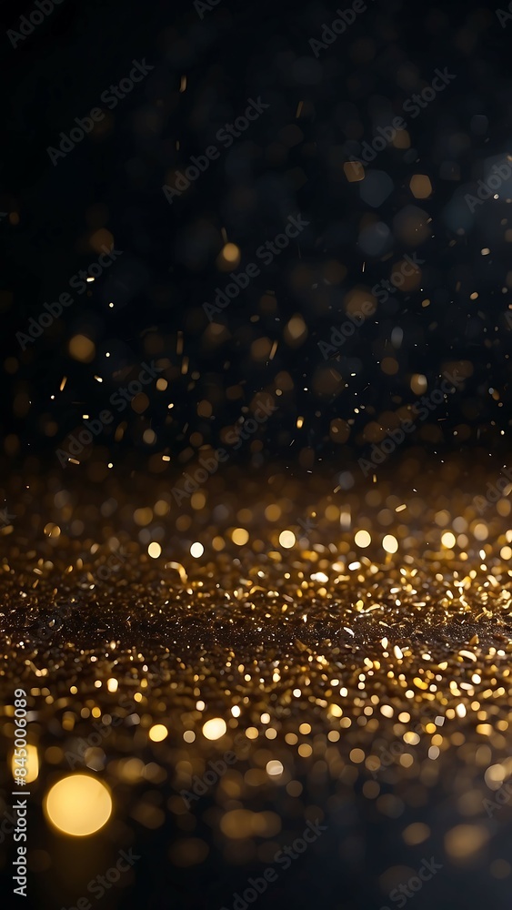 Abstract dark and gold glitter bokeh background for festivals, new year, birthday