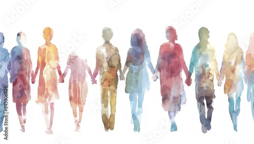 Wallpaper Mural A watercolor illustration of people holding hands in an office setting, representing unity and support among colleagues. Torontodigital.ca