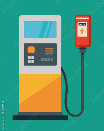 Subtle and sleek a small placard near the credit card slot on the pump displays the shockingly elevated fuel prices.. Vector illustration