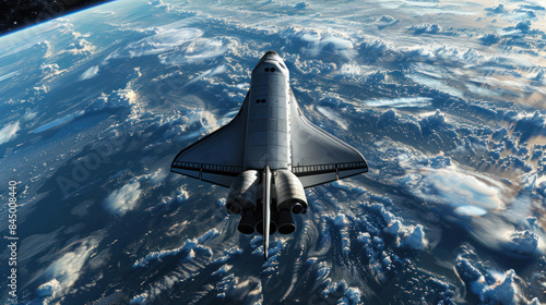 Space shuttle in orbit of planet Earth. Spaceship. photo