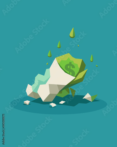 The crumbled remains of a melted dollar bill lay tered on the table a reminder of the fleeting worth of money.. Vector illustration