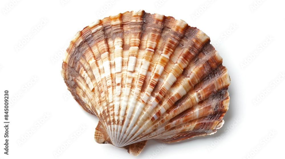 Closed fresh scallop isolated on a white background from the top perspective Closed fresh scallop isolated on a white background from the top perspective