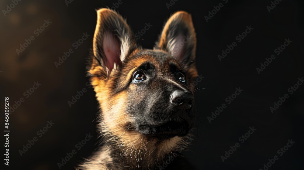 German shepherd puppy on dark background German shepherd puppy on dark background