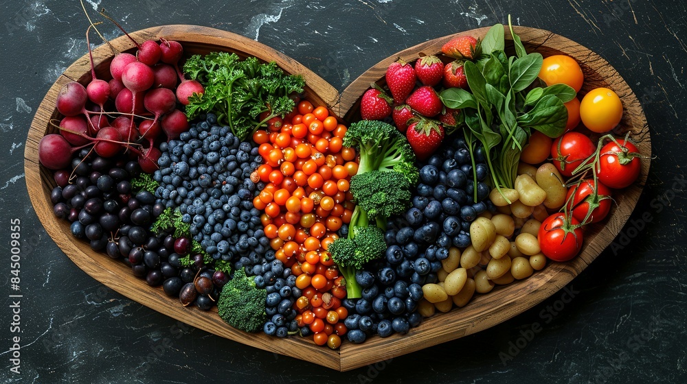 Fuel for the Heart: Vibrant Image Featuring a Heart-Shaped Bowl of Wholesome Foods Fuel for the Heart: Vibrant Image Featuring a Heart-Shaped Bowl of Wholesome Foods