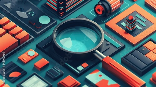 Abstract with geometric shapes patterns and vibrant colors highlighting the concept of keyword research data analysis and digital marketing strategies for photo optimization and discoverability photo