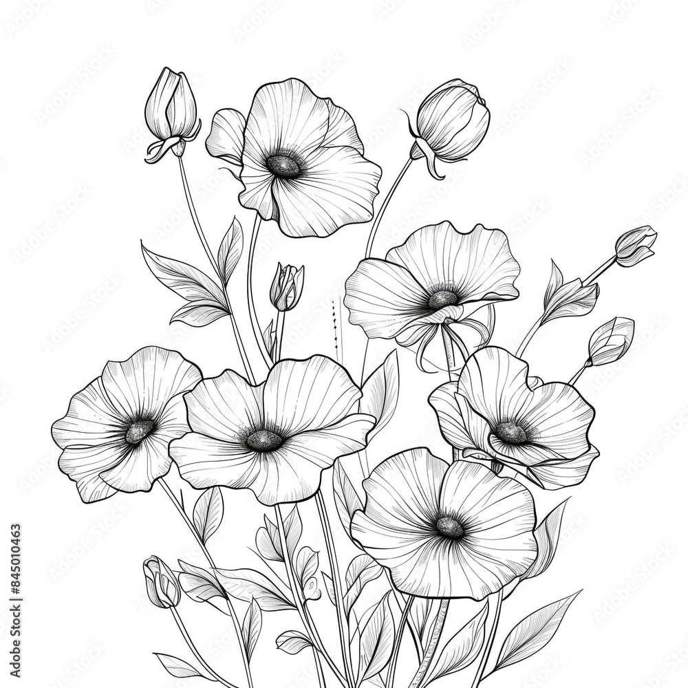Fototapeta premium Hand drawn simple flower design on white background