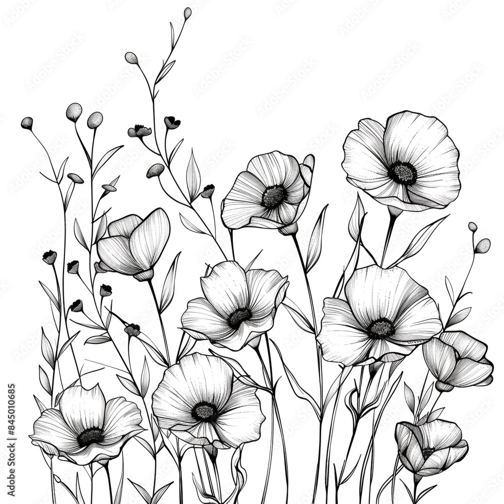 Fototapeta premium Hand drawn simple flower design on white background