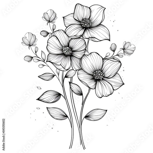 Hand drawn simple flower design on white background