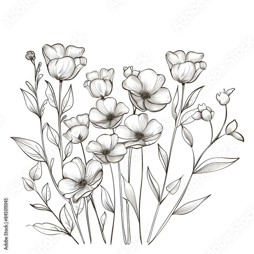 Hand drawn simple flower design on white background
